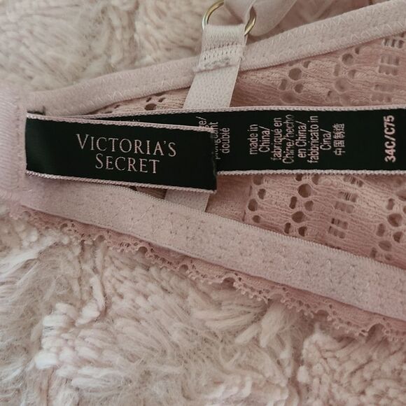 victoria's secret lined plunge bra pink lace removable pads size 34C - Picture 4 of 7